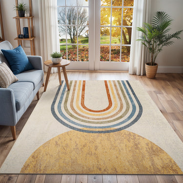 Lillian Modern Washable Beige, Light Grey & Ivory Rug - Design LLL2314
