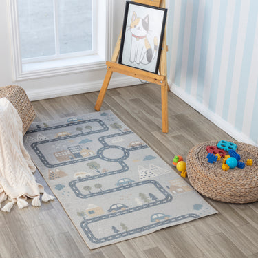 Lillian Kids Washable Grey, Black & Wheat Rug