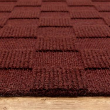 Mercer Burgundy Hand-Woven Wool Checkerboard Rug - Angle 5
