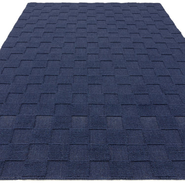 Mercer Cobalt Blue Hand-Woven Wool Checkerboard Rug - Angle 1