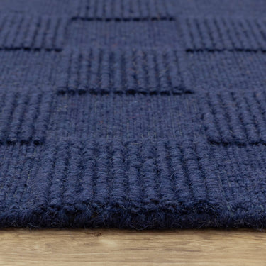 Mercer Cobalt Blue Hand-Woven Wool Checkerboard Rug - Angle 5
