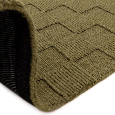Mercer Olive Green Hand-Woven Wool Checkerboard Rug - Angle 3