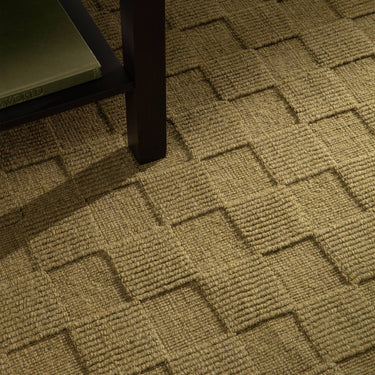 Mercer Olive Green Hand-Woven Wool Checkerboard Rug - Close Up lifestyle view