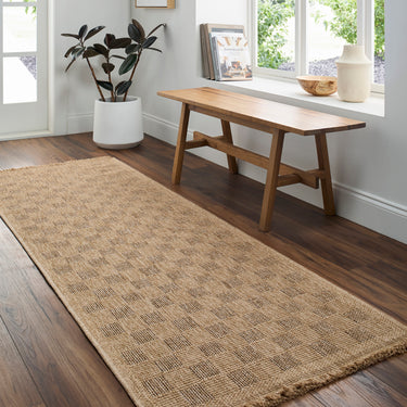 Mirage Cottage Checkboard Fringe Jute Look Runner Outdoor Brown & Tan Rug