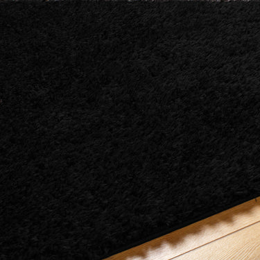 Moda Shag Solid Color Plush Soft Pile Black Rug