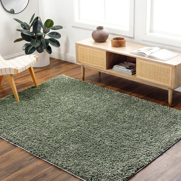 Moda Shag Solid Color Plush Soft Pile Green Rug