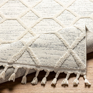Nora Geometric High Pile Fringe Grey Rug