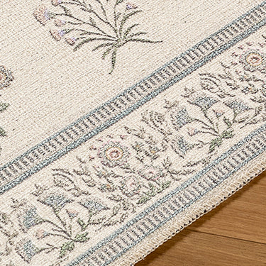 Thistle Floral Washable Modern Ivory, White & Green Rug