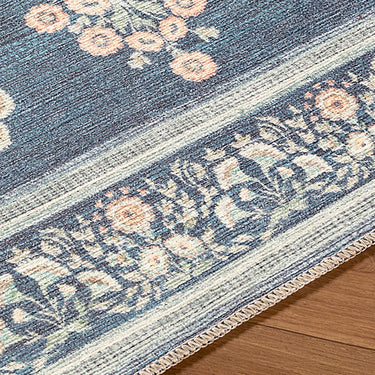 Thistle Floral Washable Modern Blue, White & Green Rug