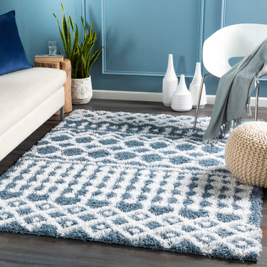 Urban Shaggy Geo Geometric Blue, Denim & White Rug