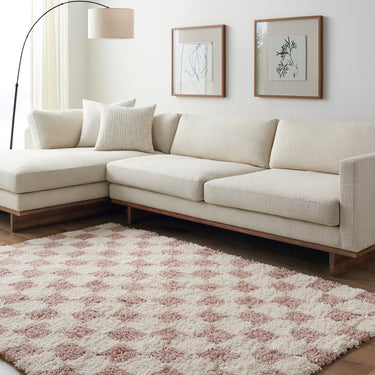 Urban Shaggy Check Modern Pink, Cream & Dusty Pink Rug