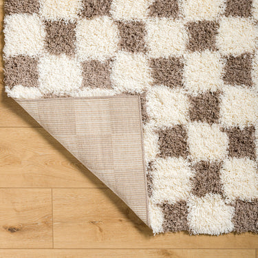 Urban Shag Modern Checkboard Soft Plush Pile Runner Brown