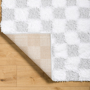 Urban Shaggy Check Modern Grey & Ivory Rug