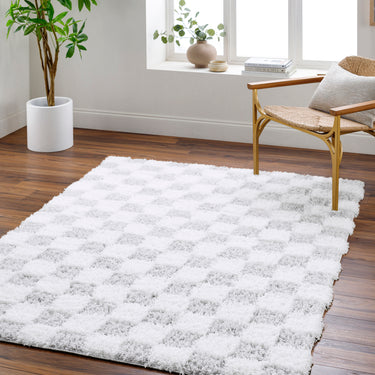 Urban Shag Shaggy Modern Rug Checkboard Soft Plush Pile Runner Grey